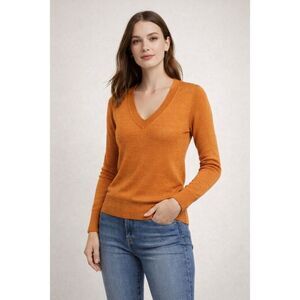 The Limited Merino Wool Blend V Neck Sweater Orange Women’s Small
